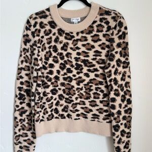 Leopard Print Crewneck Sweater - Beige/Tan
